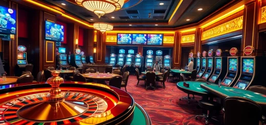 Experience the excitement of RR88 with vibrant casino tables and illuminated betting screens.