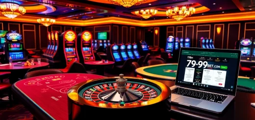 A vibrant casino scene showcasing gaming excitement at 789bet com with roulette and poker tables.