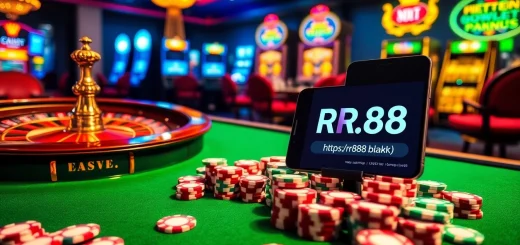 Experience the thrill of online gambling at https://rr88.black/ with engaging casino elements and vibrant colors.