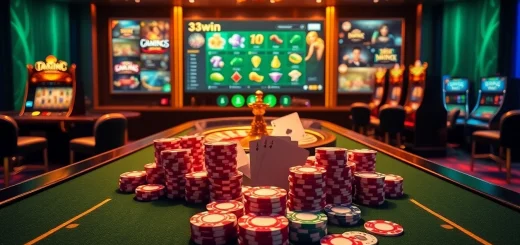 Experience the thrill of 33win with vibrant casino tables and engaging online gaming interfaces.