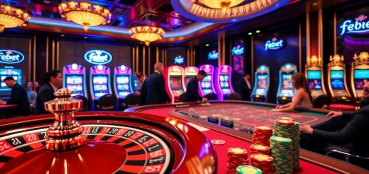Experience the thrill of gaming at febet com with luxurious casino gameplay featuring roulette, blackjack, and vibrant slot machines.