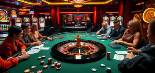 Nohu-themed poker table action in an upscale casino with luxury decor and vibrant atmosphere.
