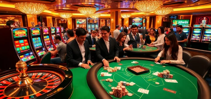 Experience the thrill of gaming at 58win.com with vibrant casino tables and enthusiastic players.