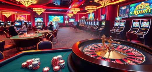 Engaging Robux gambling scene with vibrant casino tables and lively players, showcasing excitement.