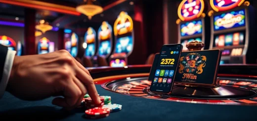 Experience the excitement of the 23win app with stunning casino visuals featuring vibrant roulette and poker games.