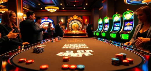 RC88 gaming table with excited players enjoying poker chips and cards in a luxurious casino.