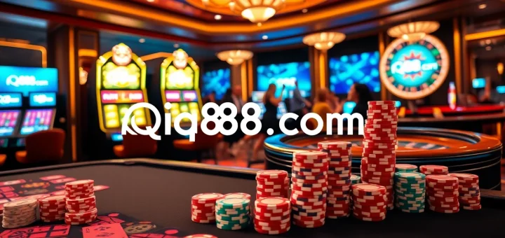 Players enjoying a vibrant gaming experience at iq88s com, featuring poker chips and casino tables.