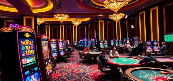 Experience an exhilarating moment at NOHU casino with players engaged in vibrant slot games.
