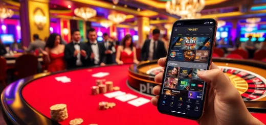 Exciting gameplay at a luxurious casino featuring the thabet app on a smartphone.